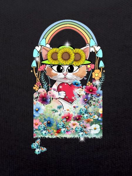 Katze Blumen Garten Kinder Mädchen