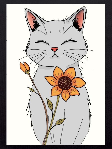 Serene Cat with Sunflower