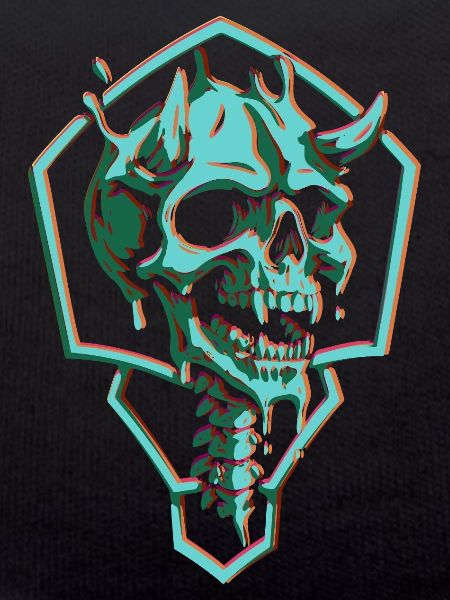 Neon skull in hexagon