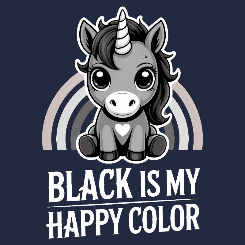 Gris licorne arc-en-ciel : Le noir est ma couleur joyeuse