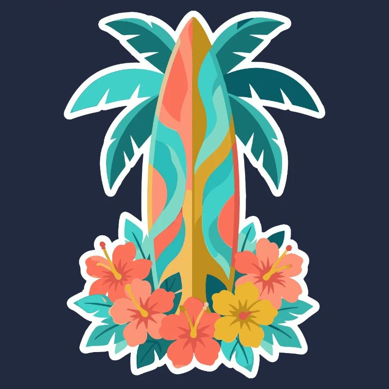 Floraison de l’hibiscus sur planche de surf tropicale