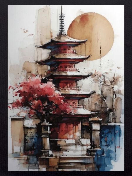 Zen-Sonne-Aquarellpagode