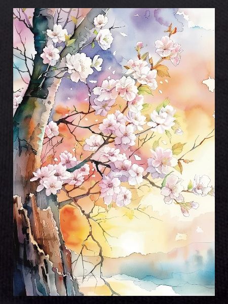 Kirschbäume in Aube Aquarell