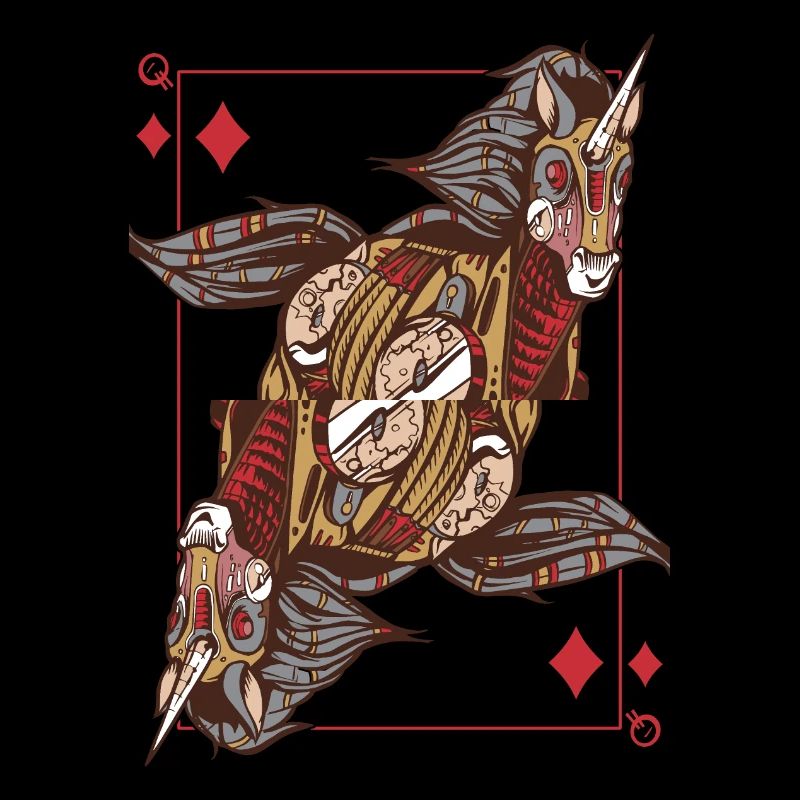 Unicorn Steampunk Card Game Diamonds Queen Poker