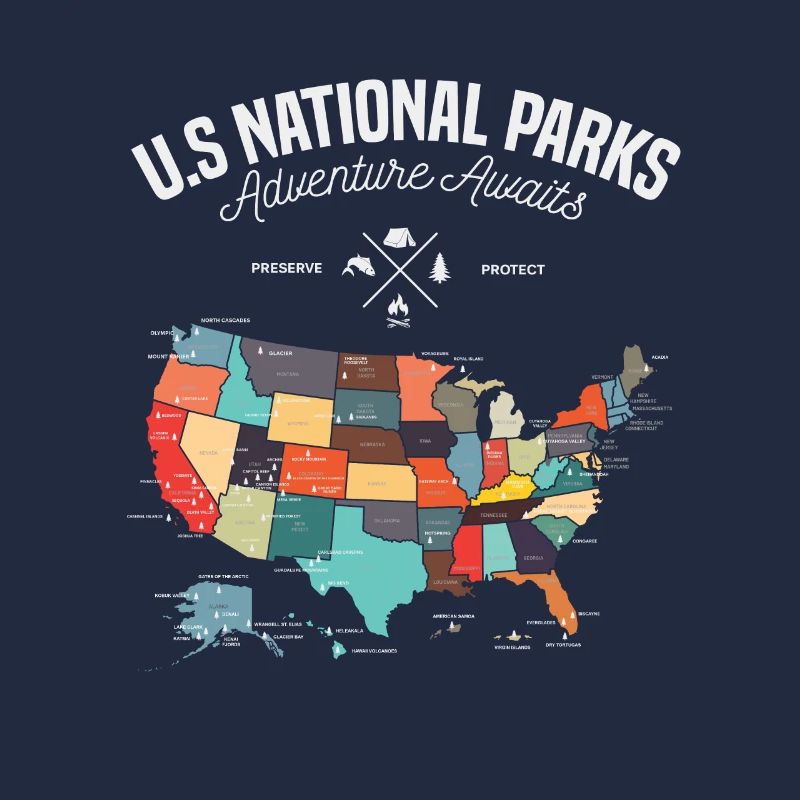 US national parks map hiking camping trip