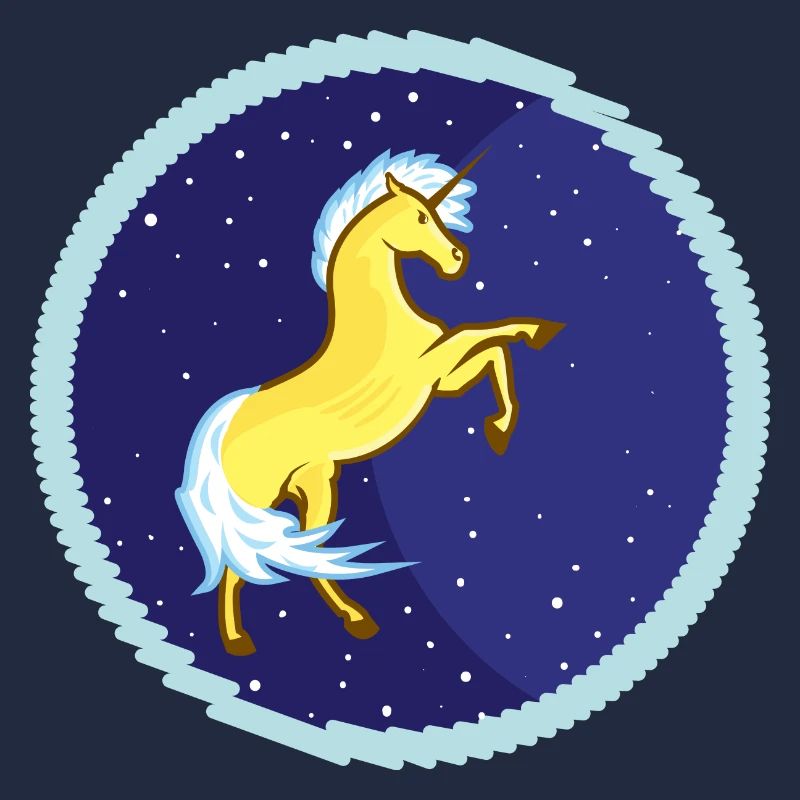 Licorne dorée dans le ciel étoilé
