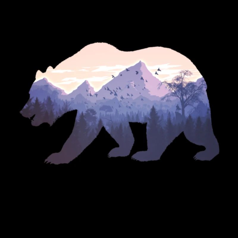 Ours avec paysage de montagnes
