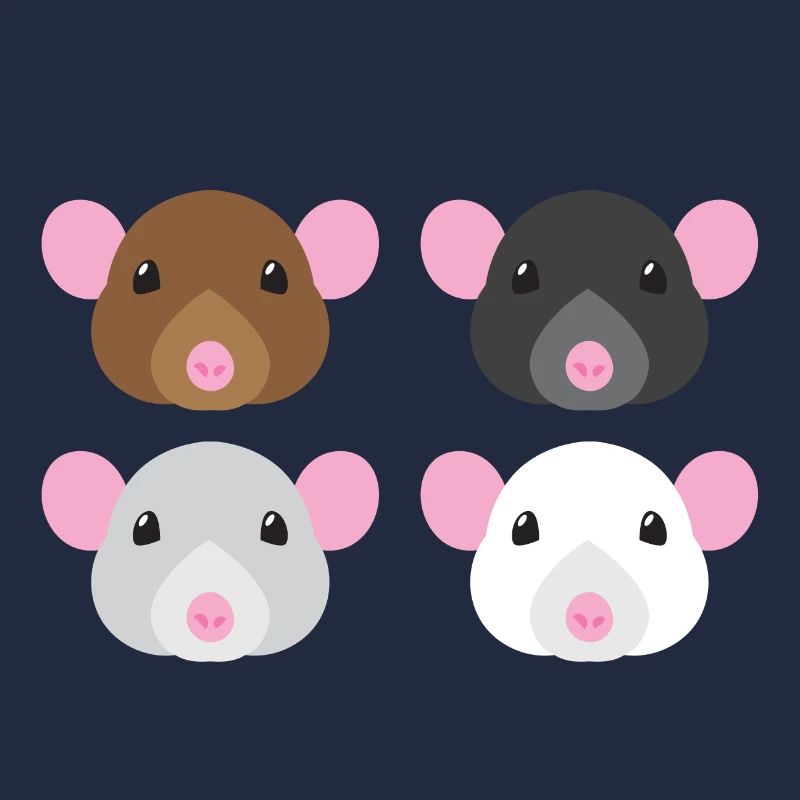 four mice brown black white and grey