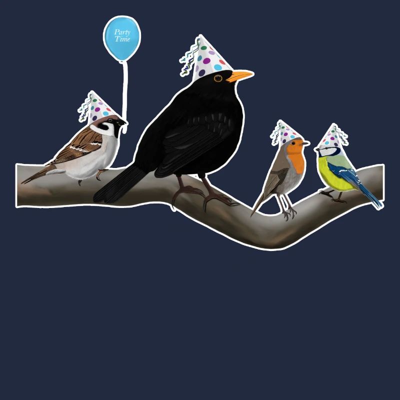 Amsel feiert mit seinen Freunden Geburtstag