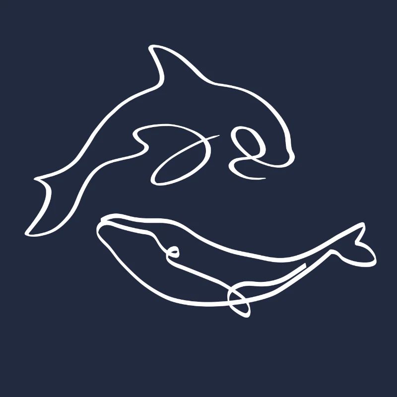 2 baleines One Line blanches