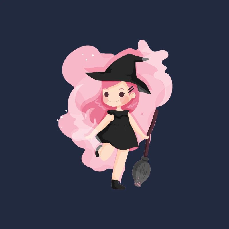 Sorcière de dessin animé mignon avec cadeau Halloween balai