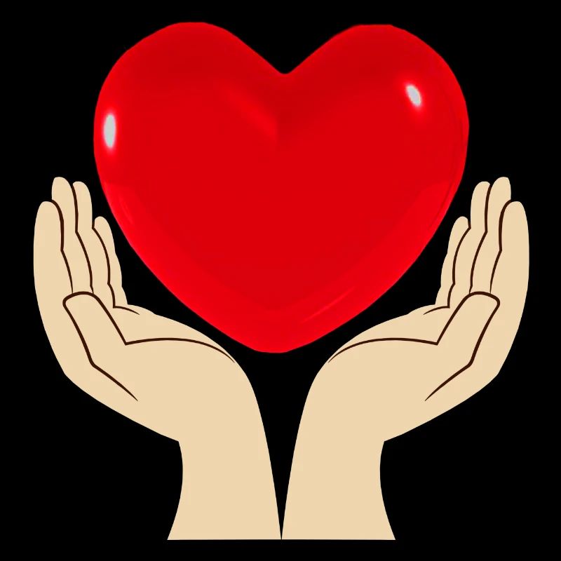 Two hands hold a red heart in the middle