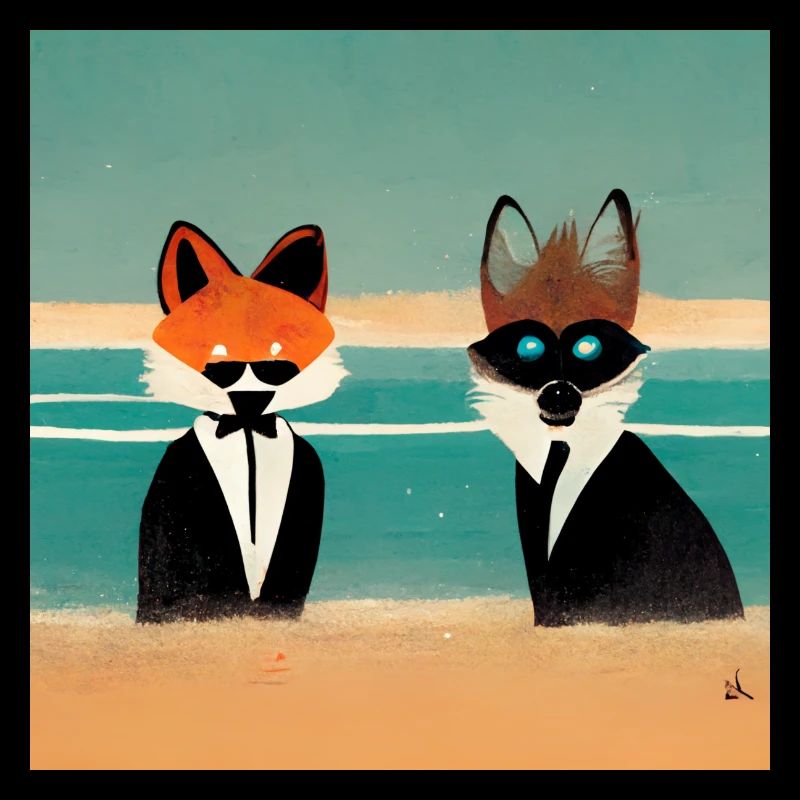 Fox and raccoon in costume