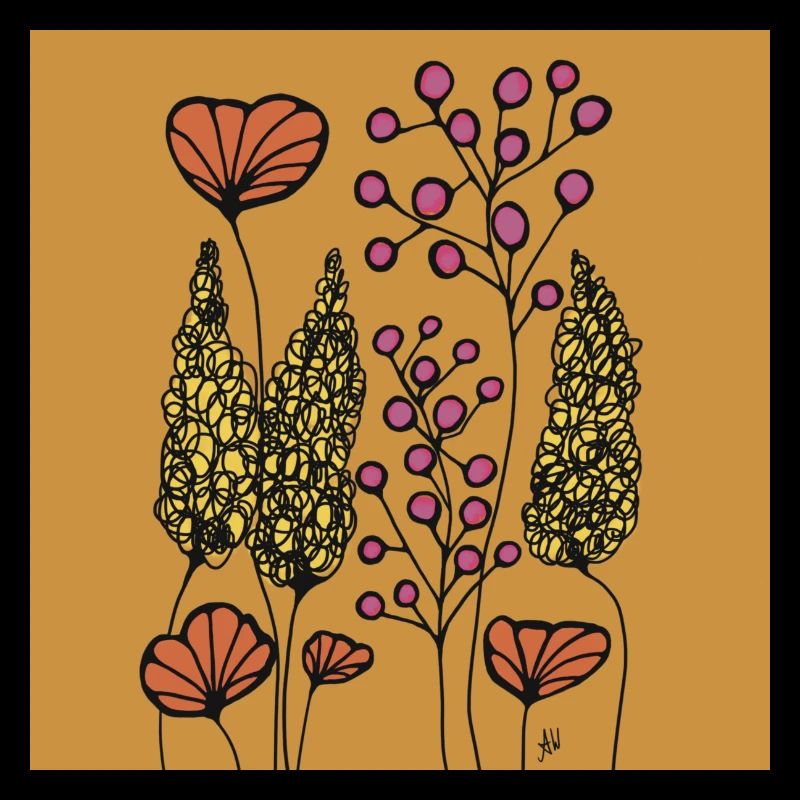 Dessin Fine Ligne Fleurs Orange jaune Coloré