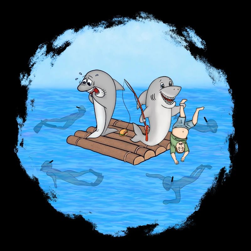 Requins sur radeau
