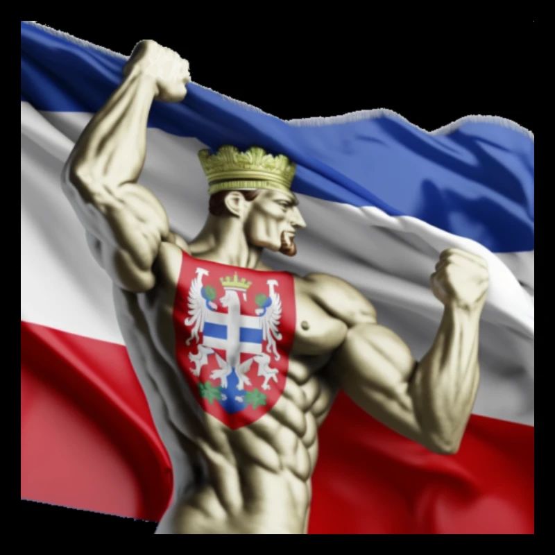 Muscleman holds Serbian flag