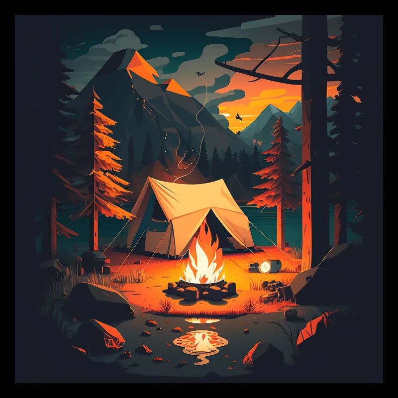 Camping Aventure Tente feu de camp Affiche forestière