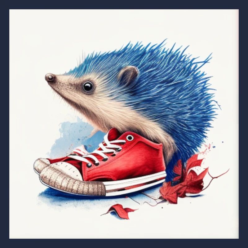 Blauer Igel und rote Schuhe