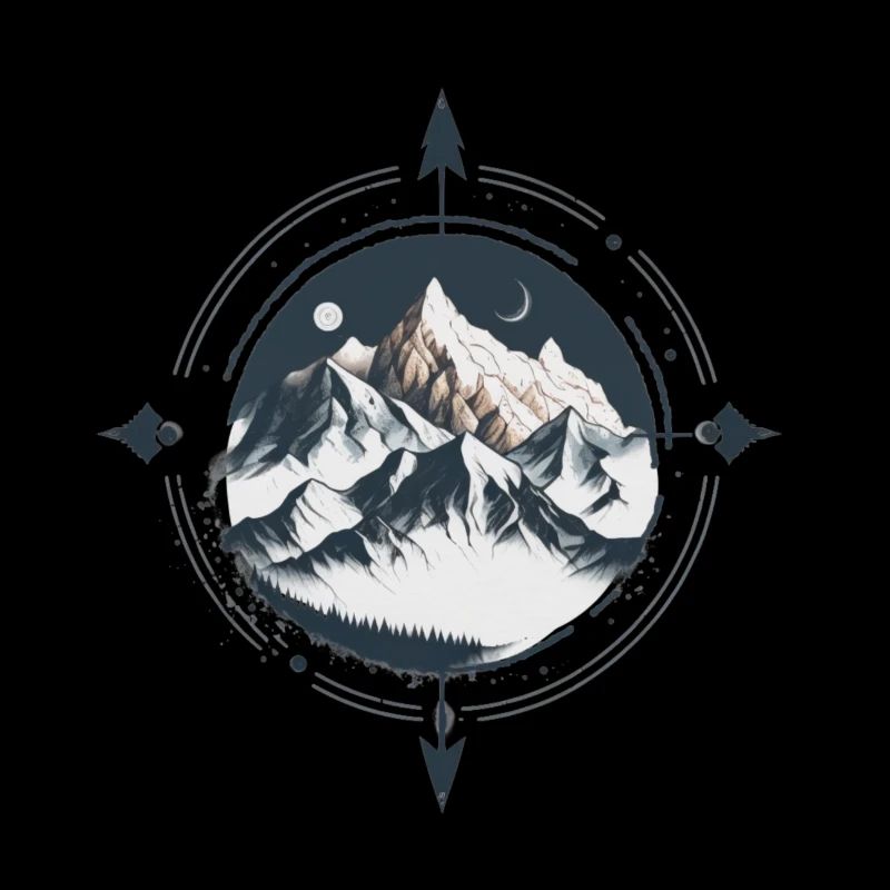 Minimalist compass with mountains
