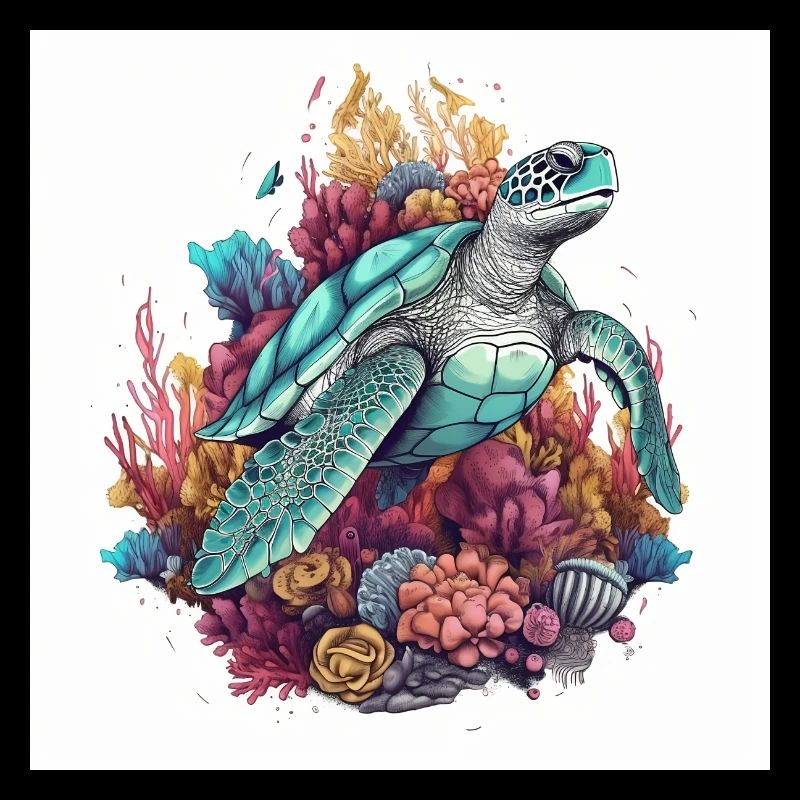 Wunderschöne Schildkröte schwimmt im Korallenriff