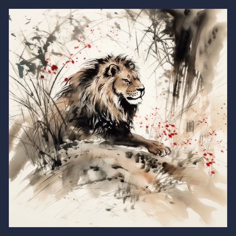 Illustration à l’aquarelle d’un lion dans la jungle
