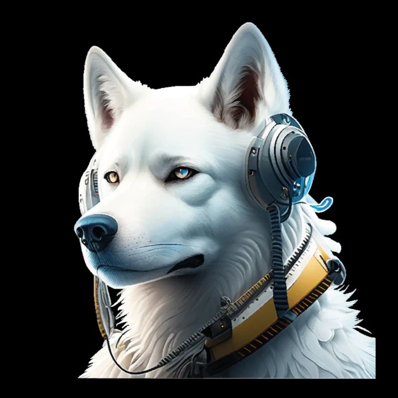 Stolzer Schäferhund mit futuristischen Kopfhörern
