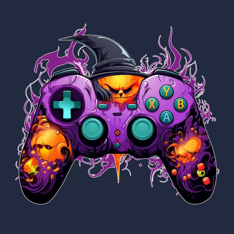 Funny Halloween Cartoon Gaming Controller Witch
