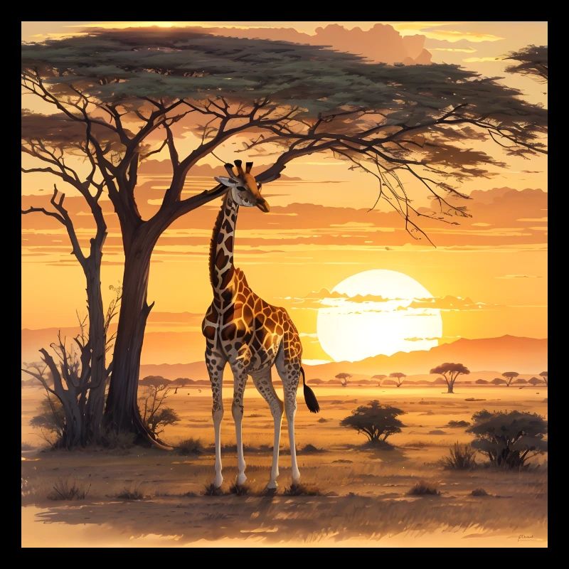 GIRAFE AU COUCHER DU SOLEIL