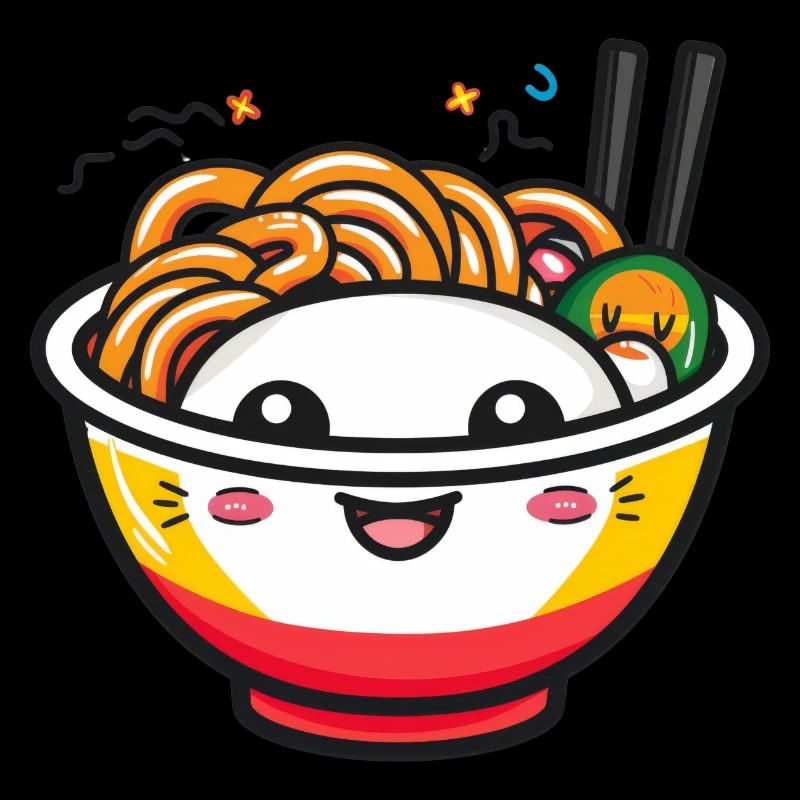 Happy kawaii noodle bowl with chopsticks