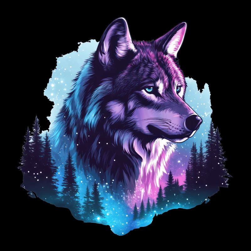 Wolf Polarlicht Wald Natur
