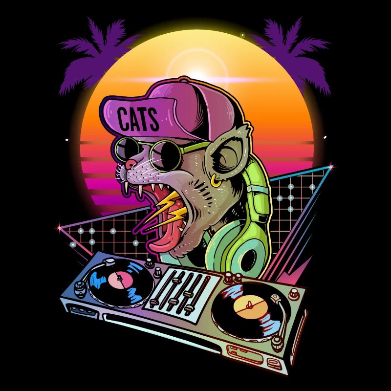 Disco Cat DJ Vaporwave 80s 90s Techno Music