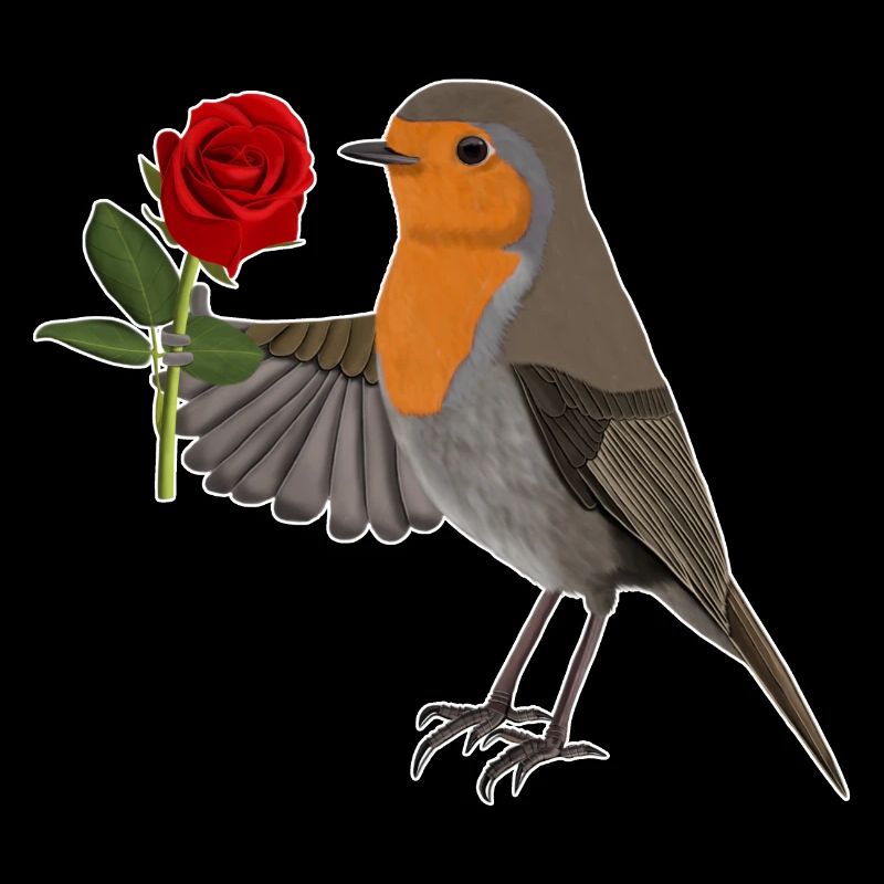 Robin with red rose bird motif
