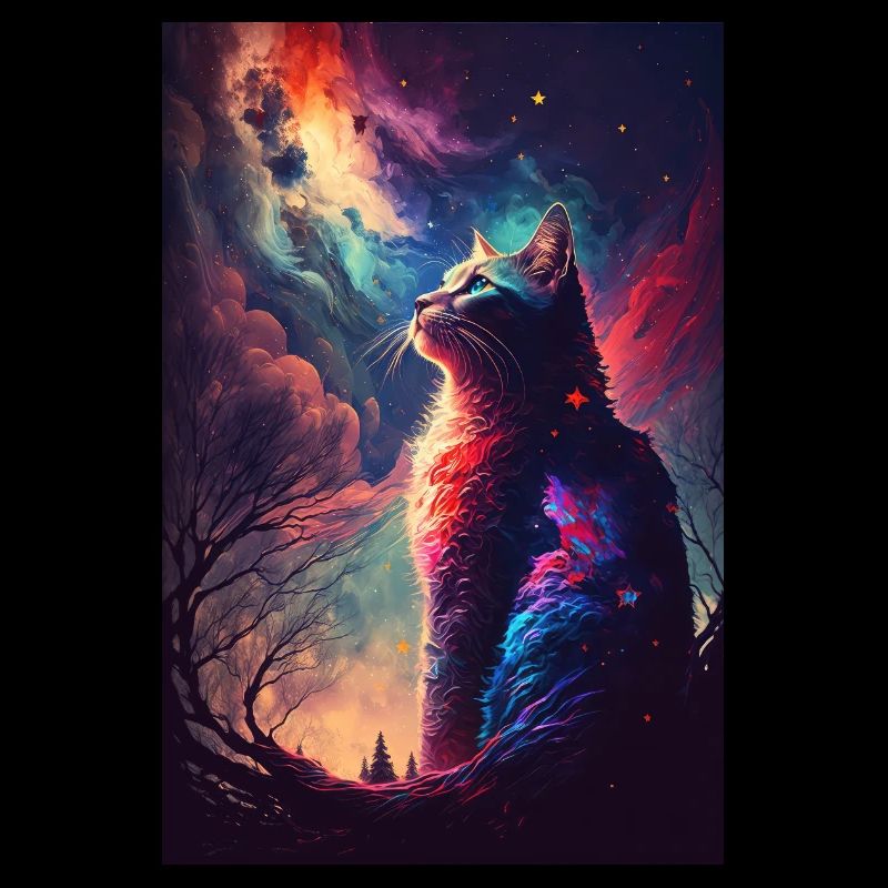 Wonderland Cosmos Cat Night Sky Space