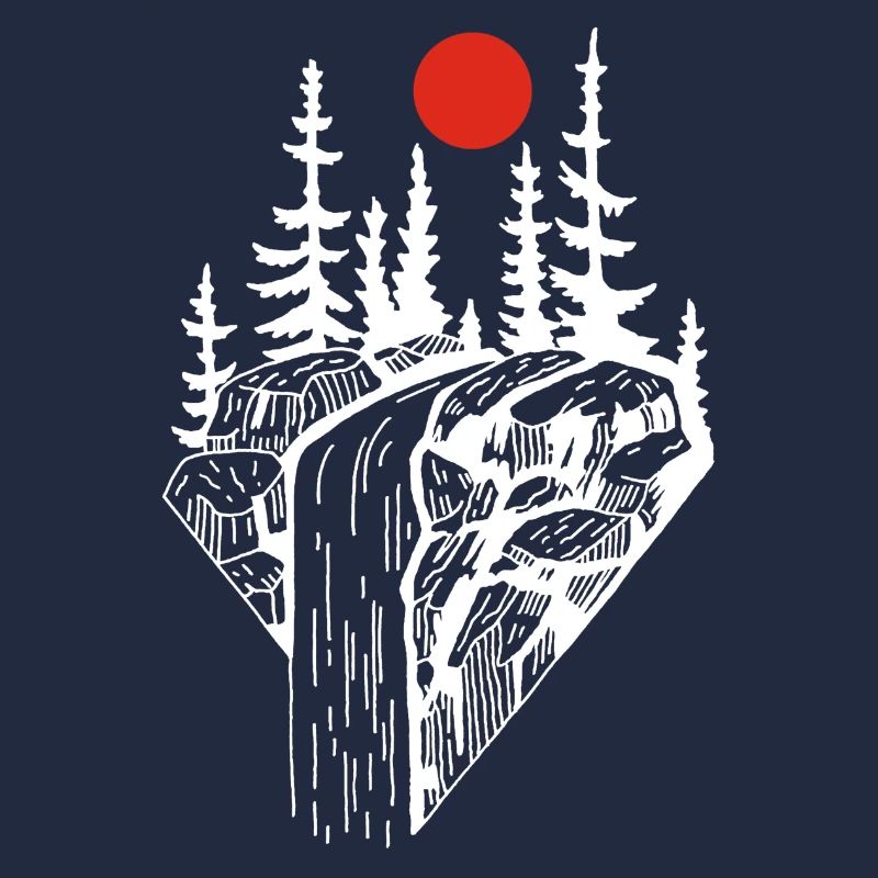 La cascade blanche et le soleil rouge