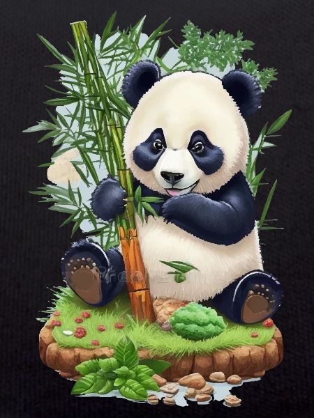 Panda bear eats bamboo