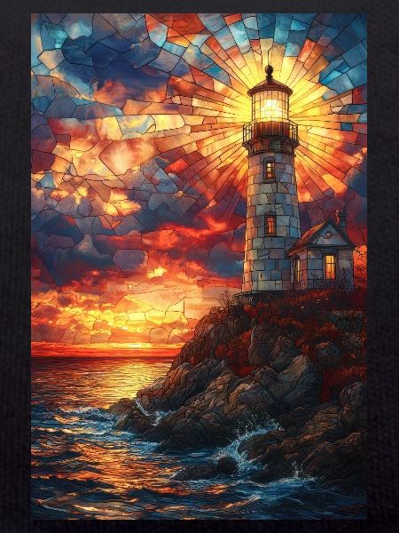 Stained Glass Lighthouse Sunset