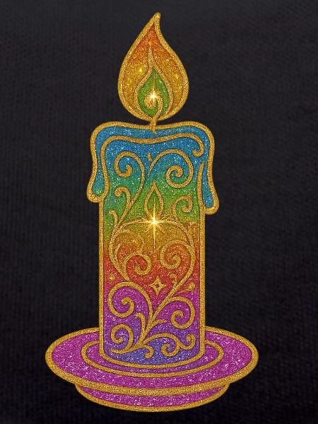 Rainbow Candle Flame Glitter Design