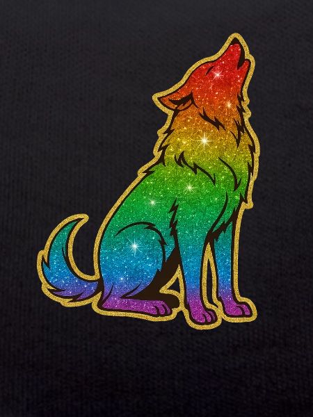 Heulender Regenbogenwolf Glitter Silhouette
