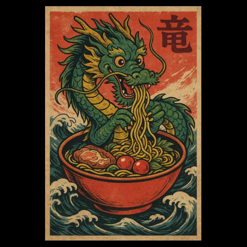 Nouilles dragon dans un bois ondulé