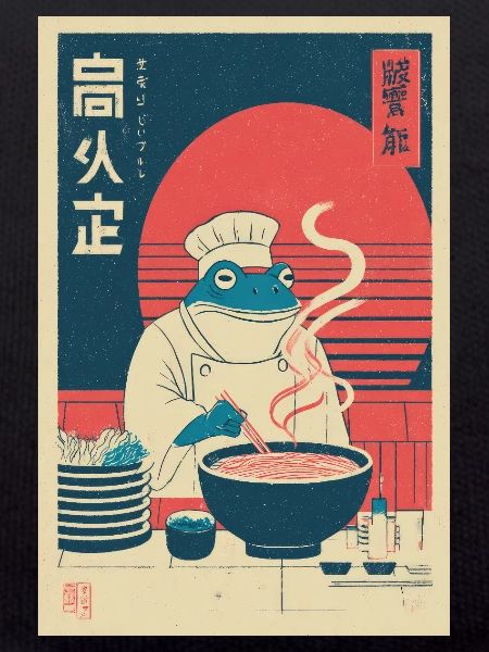 Frog Chef Ramen Retro Poster