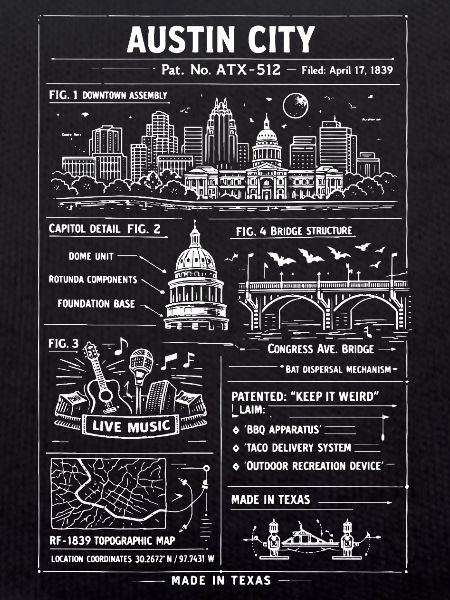 Austin City Skyline Map Print