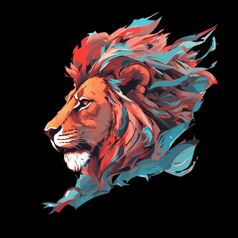 Lion Farouche clair et turquoise