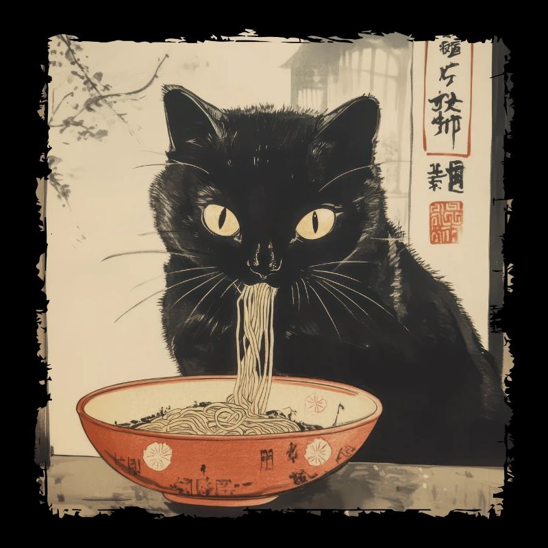 Anime Japanisch Kunst Schwarze Katze Ramen Ukiyo-e