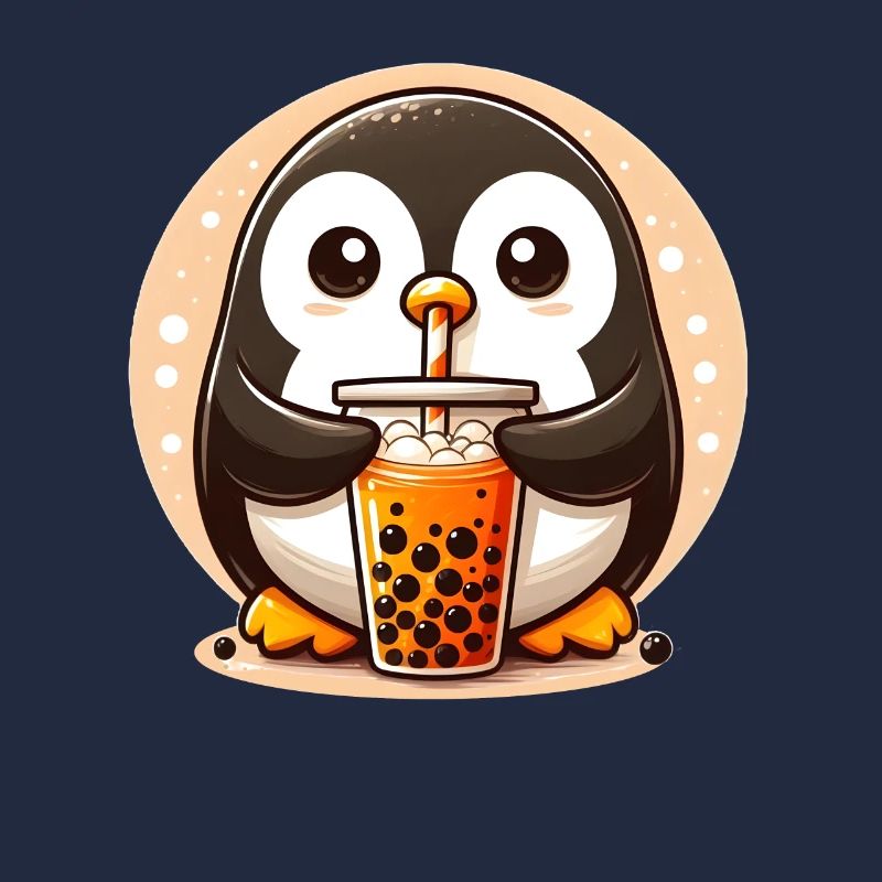 Penguin Enjoys Bubble Tea