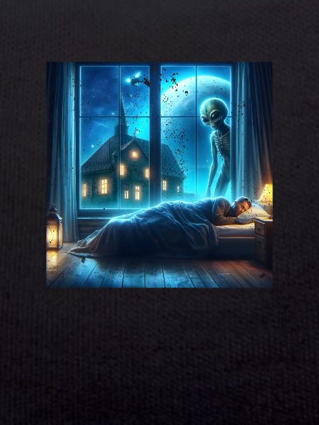 Alien observes sleeping human