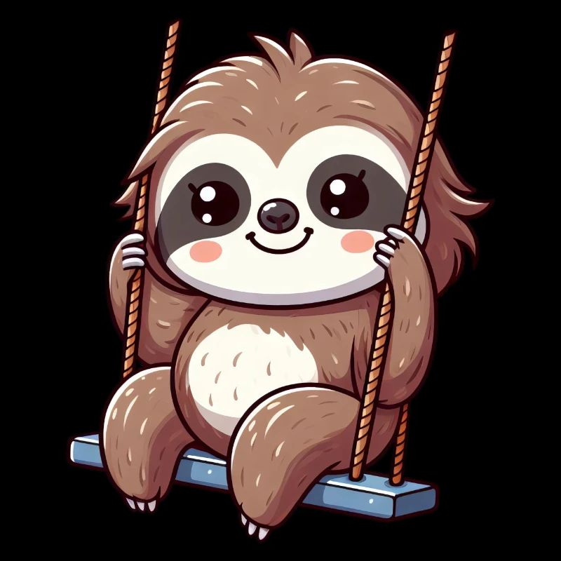 Cute sloth on swing cartoon playground
