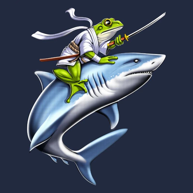 Frosch Samurai Ninja Reitender Hai