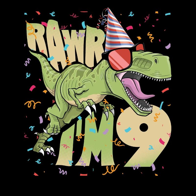 9th Birthday, 9 Year Old Design. TRex, Dinosaur