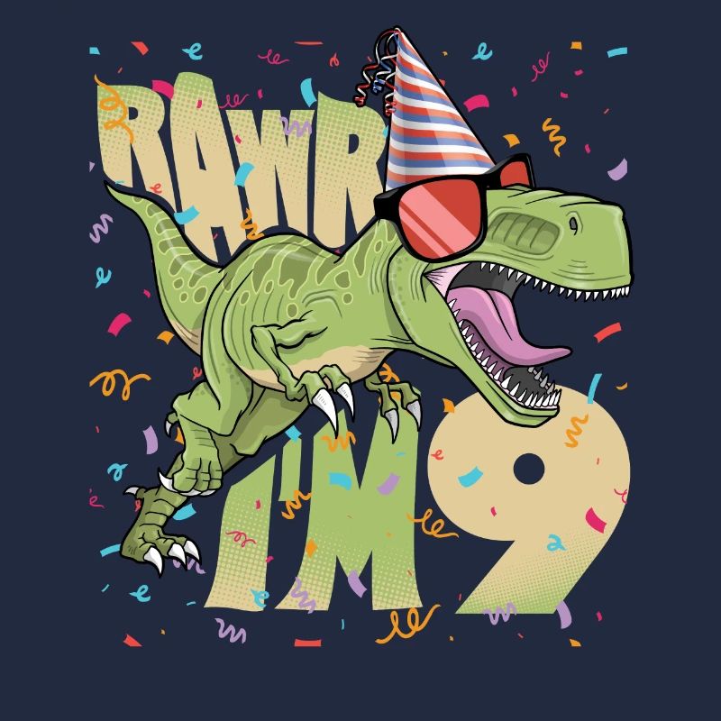 9th Birthday, 9 Year Old Design. TRex, Dinosaur