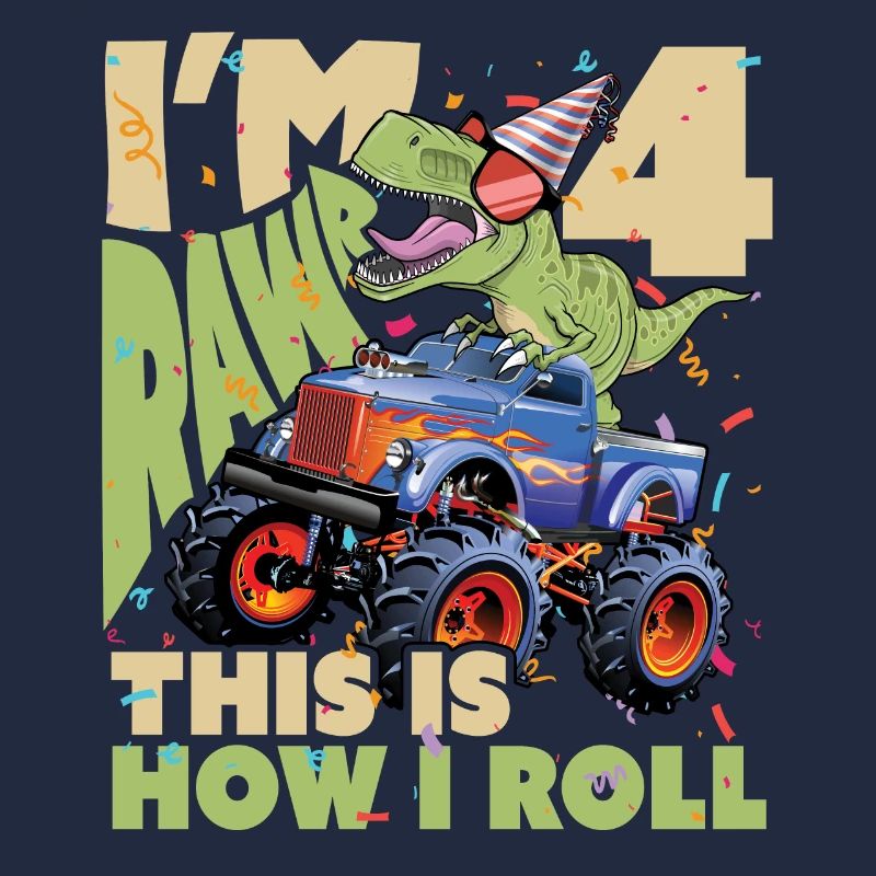 Kids 4th Birthday, 4 Year Old Design. TRex,